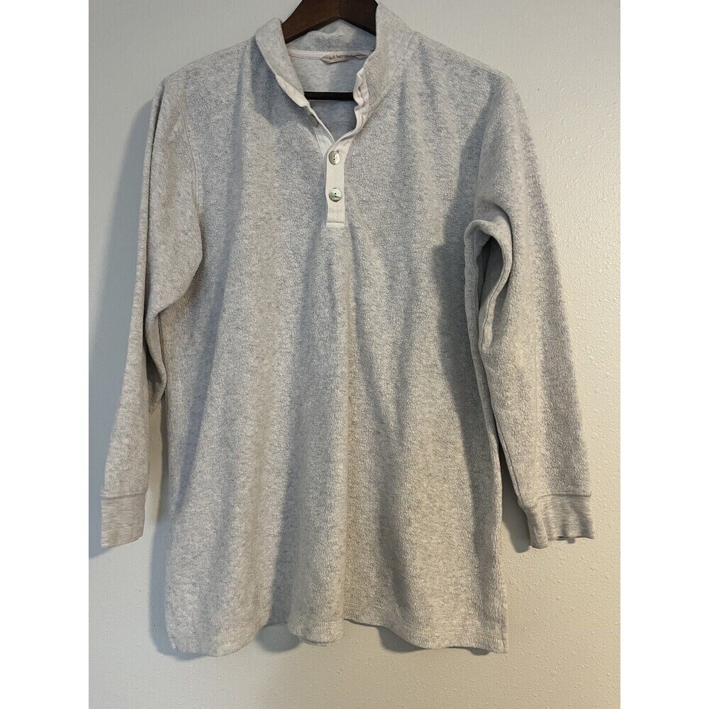 Softโ Surroundings Medium M Light Gray Quarter Pullover Fleece Sweater 29906